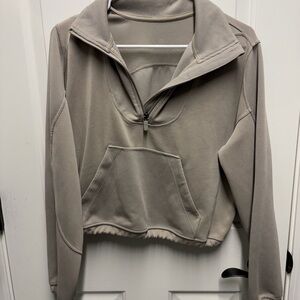 Lululemon Cropped Half-Zip Pullover Hoodie in Taupe